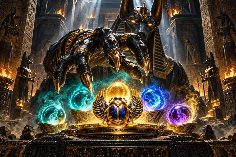Hand of Anubis Klastre, kaskády a Soul Orbs